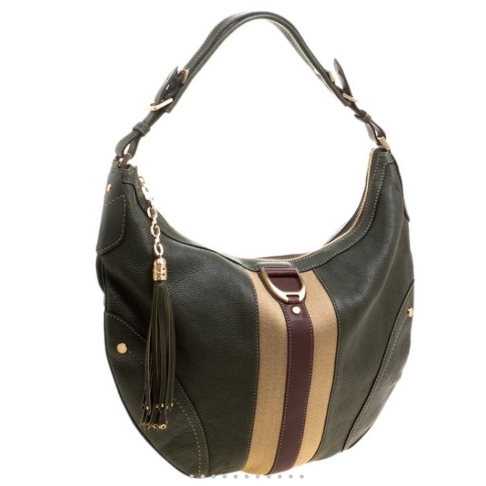 Cole Haan Olive Green Hobo with Tan and Burgundy Stripes